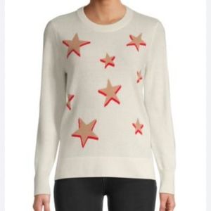 Star Parade cream long sleeve crew neck star cashmere knit sweater Sz S